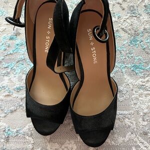 Sun + Stone Black Open-Toe Heels